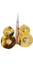 Vintage 1980’s Bold Gold And Faux Pearl Disk Clip Earrings Les Bernard Style