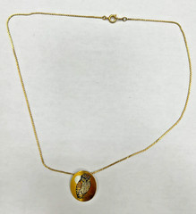 Vintage Signed Reed & Barton Owl Damascene Gold Tone Necklace 18 In