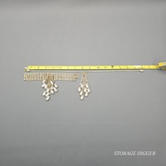 Vintage Clear Rhinestones and Faux Pearls Dangle Tassel Necklace & Bracelet Set