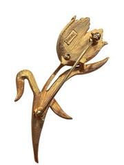 Vintage Crown Trifari Tulip Brooch Pin Brushed Gold Trifarium 50s 60s Figural A4