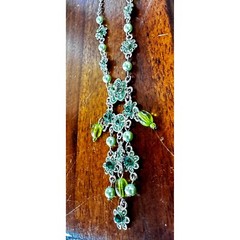 Vintage VCLM Chandelier Necklace Crystals Floral 18 inch L 4 inch extender New