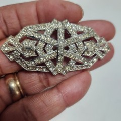 Vintage Rhinestone Pot Metal Geometric Brooch Pin Clear Crystal Retro