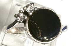 A08 Vintage 925 Sterling Silver Ring Size 8 est 1950s Black Onyx & Topaz 2.95g