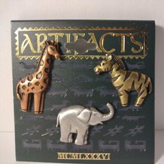 Giraffe Zebra Elephant Silver Bronze & Gold Tone Pins Three Artifacts Animals