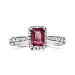 Vint Rhodo Garn Rng w Diamonds in 18k White Gold Size 7.75