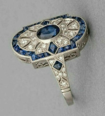 2.85Ct Art Deco Style Lab Created Sapphire Engagement 14K White Gold Finish Ring