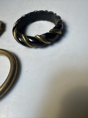 3 VTG BLACK BONED HORN w/BRASS /GOLD INLAIDED BANGLE BRACELETS