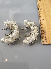 Vintage Silver Tone Pearl & Beads Swirls Earrings Beautiful See Pics 😍 K80