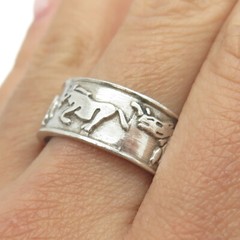 925 Sterling Silver Vintage Mexico Lion Horse Giraffe Rhinoceros Ring Size 11.75