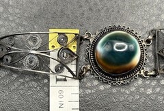 Vintage 800 Silver Filigree Operculum Shell Bracelet Art Deco Style