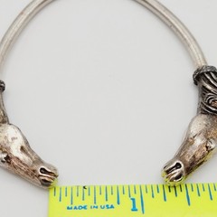 Double Horse Head Pewter Plated Copper w Patina Vintage 70s Torque Cuff Bracelet