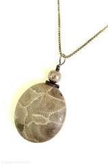 VTG Petoskey Stone Pendant Sterling Silver Necklace Fossilized Coral Jewelry