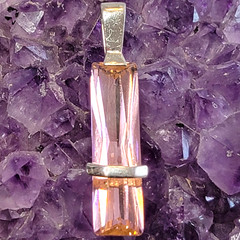 Vintage Pink Cubic Zirconia Baguette Pendant Silver 925, Modernist, 1 5/8″L