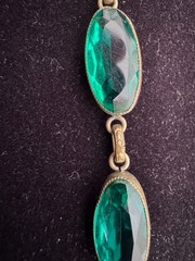 Stunning Antique Art Deco Emerald Green Glass Panel Link Bracelet 1930’s