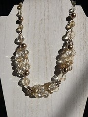 Vintage Necklace Lucite Seed Beads Clear Gold Tone Amber Copper Statement Bib