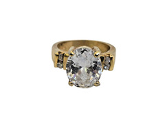 Vintage Sz 6.25 18KGE Gold Electroplate Ring w/ Big Center Stone