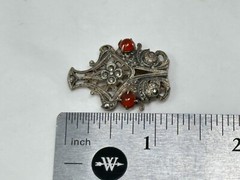 Vintage Sterling Silver Marcasite Carnelian Cabochon Hinged Dress Fur Clip 5.49g