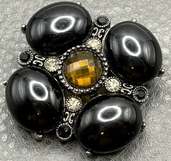 Vintage Black Faux Onyx & Faux Topaz Rhinestone Crystal Brooch Pin Pendant