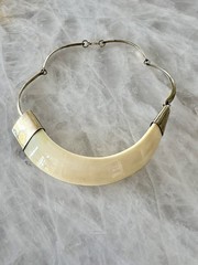 Vintage Mid-Century Natural Horn Necklace With Brass Fittings Circa 1960