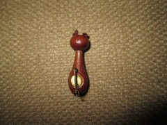 Vtg MCM Danish Teak Wood Cat Brooch w/ Leather Ears + Tail and Rhinestone Eyes