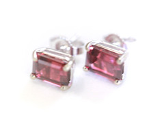 Fashion Jewlery New Rhodolite crystal Earrings “Red” Emerald cut 14k