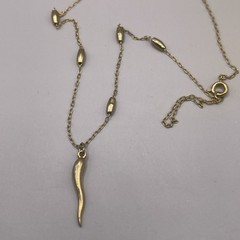 Vintage Station Necklace, Oval Silver-tone Balls Chain, Italian Horn Charm