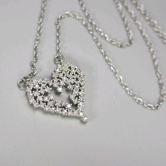 Vintage Rhinestone Heart Necklace Pendant Silver Tone 18 Inch