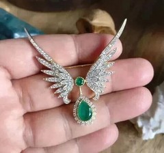 4Ct Pear Cut Lab Created Emerald Diamond Wedding Brooch 14K Yellow Gold Plated