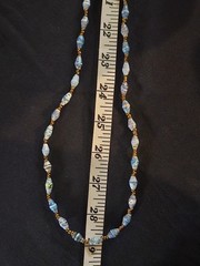 Vintage Necklace And Bracelet Set/ Paper Beads/ Blue And Gold / 29 Inch Long