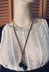 Vintage TALY 925 STERLING 78g Italy BOLO Wheat Chain Necklace Bijoux?Onyx Balls