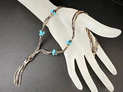 Medici Signed Silver Tone Turquoise Glass Beads Braided Multi Strand Necklace