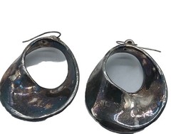 Sterling Silver VTG Modernist Electro Form Swirl Hoop Dangle 2”Earrings Israel