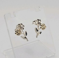 JTI Triple Heart Sterling Silver 2 Tone Flower Post Back Earrings .55″