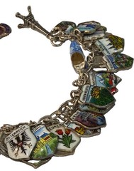 46 Vintage 800 Silver & Sterling Enamel Travel Shield Charm Bracelet Nice!