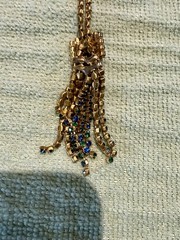 Vintage 1950’s Costume necklace And clip on earring Set Gold color Blue Green