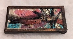 Vintage Abstract Art Brooch Mixed Media Artisan Silk Metal Frame Pin OOAK 2 x 1