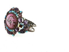 Vintage Husár D Czech Glass Rhinestone Bracelet – Pink Cabochon Statement Signed