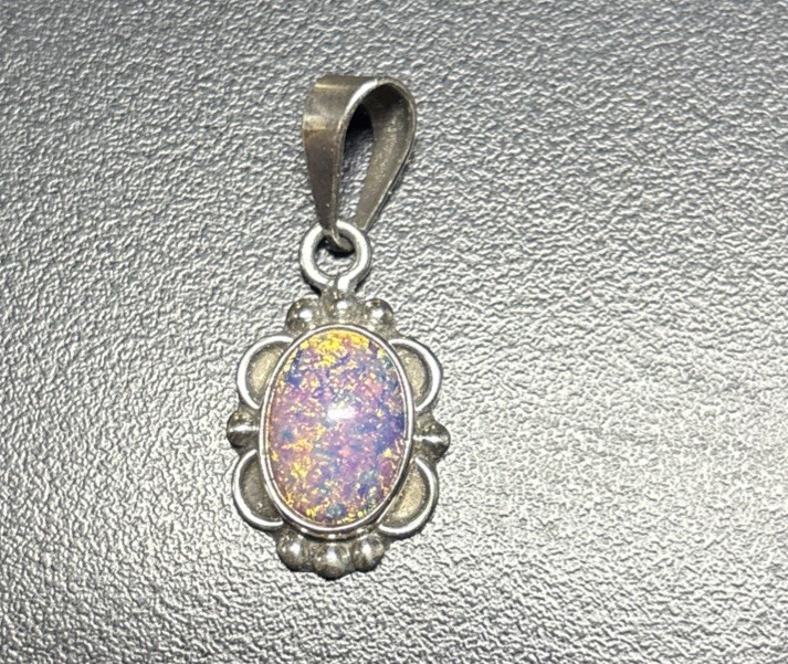 925 Mexico Faux Fire Opal Pendant