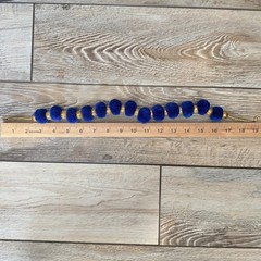 Vintage Beaded Pom Pom Statement Necklace Blue & Gold tone