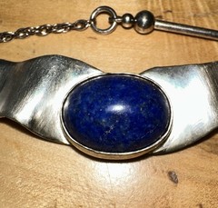 Vintage Antique Silver 925 Lapis Necklace with Inset Stone 20 Inches