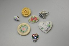 Vtg to now Brooch LOT flower floral Rhinestone 2 Avon 1 hand painted signed