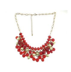 Vintage Red Crystal Glass Bead Dangle Necklace Gold Tone