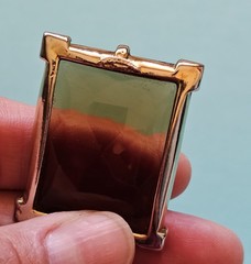 Vintage Mid-Century Rectangular Faceted Glass Pendant Gold Tone Frame 2 Inch