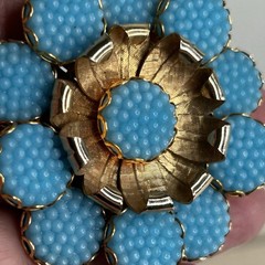 Vtg Mid Century Turquoise Blue Floral Statement Brooch Gold Tone 1960’s Couture