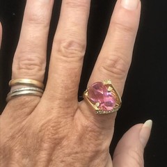 Vintage 18K GE Gold Plated Pink Austrian Crystal & Clear Accents Ring sz 7
