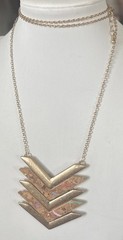 VTG Long Modern Chevron Necklace Gold Geometric Layered Art Work Pendant