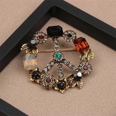 Vintage Style Luxury Alloy Brooch Pin Rhinestone Peace Sign Artificial Stone-USA