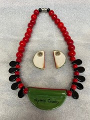 Flying Colors Ceramic Watermelon Necklace 1980s Funky Summer Jewelry Small Flaw