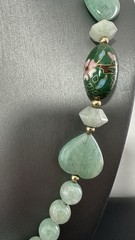 Vintage Cloisonne Jade Beaded Necklace Hand Tied 30 in #427