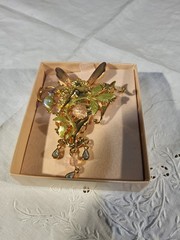 Kirks Folly Glitter Fairy Queen Winged Brooch Pin Enamel Crystals Gold Tone